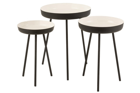 Set di 3 tavolini nero e bianco