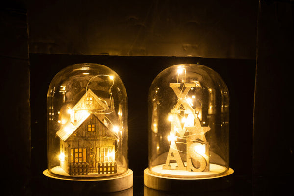 Set di 2 campane illuminate con decorazione invernale