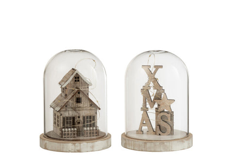 Set di 2 campane illuminate con decorazione invernale